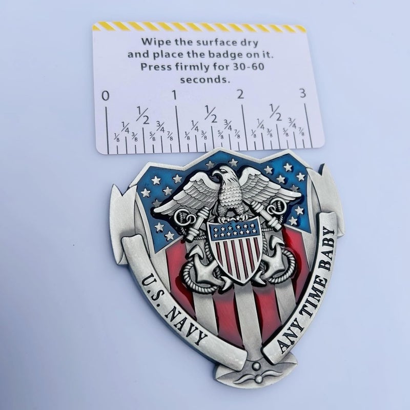 LWQLZY US Navy Veteran Metal Car Emblem 3D Decals Shield Shape with Eagle, Enamel American Flag, 3M Adhesive, Car Medal Gift for Veterans and Military Supporters (US Navy) - Image 4